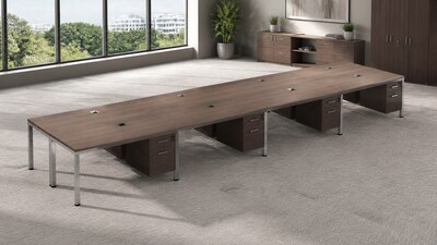 Boss Office Products Simple System 48"W Desk with Pedestal, Driftwood, 8/Set (SGSD025-110)