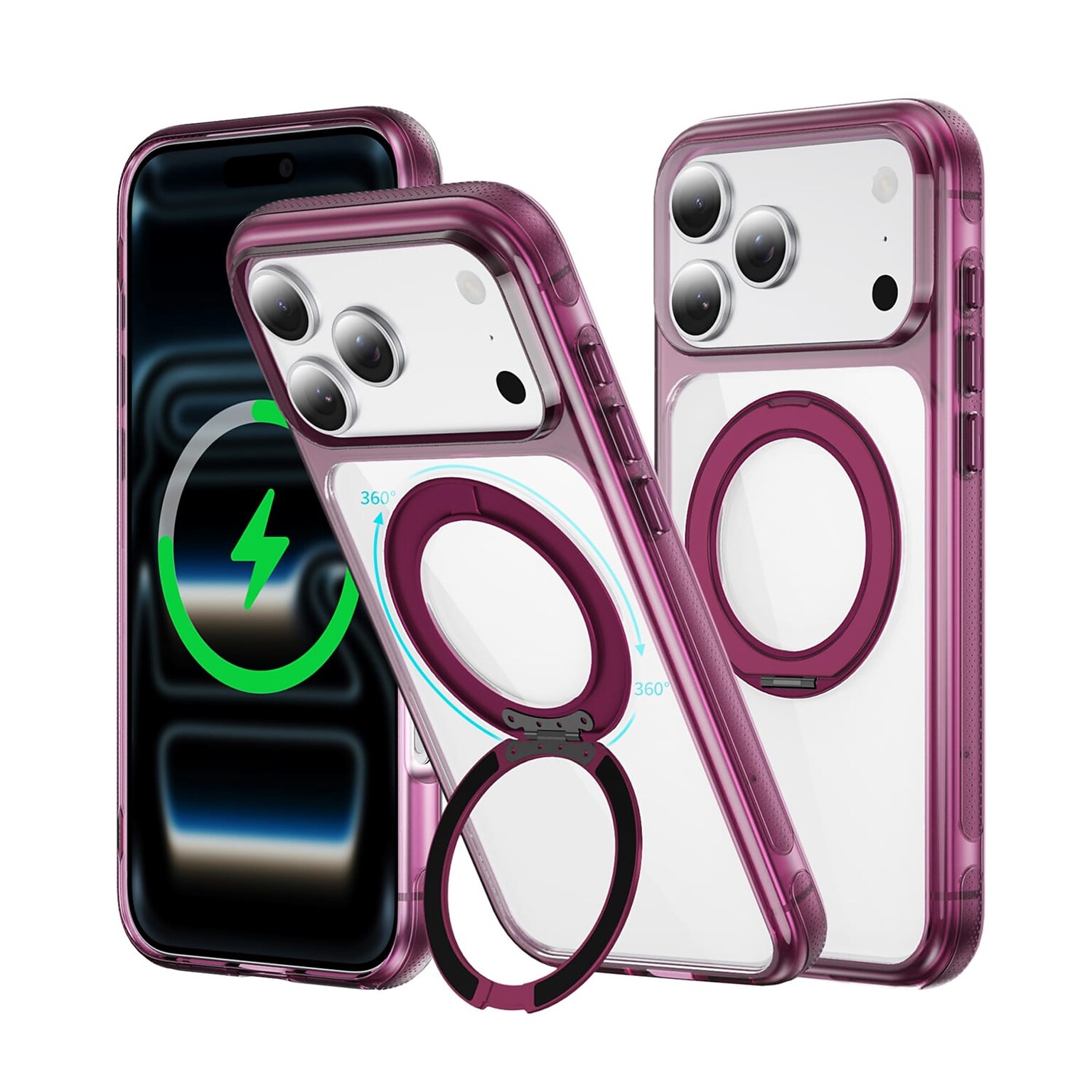 SaharaCase Clear Phone Case for iPhone 18 Pro, Shock Absorbing, Built-In Stand, Clear/Dark Cherry (CP01182)
