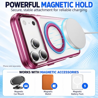SaharaCase Clear Phone Case for iPhone 18 Pro, Shock Absorbing, Built-In Stand, Clear/Dark Cherry (CP01182)
