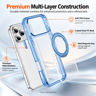 SaharaCase Clear Phone Case for iPhone 18 Pro, Shock Absorbing, Built-In Stand, Clear/Light Blue (CP01181)