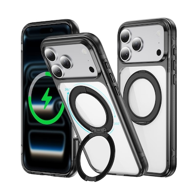 SaharaCase Clear Phone Case for iPhone 18 Pro, Shock Absorbing, Built-In Stand, Clear/Black (CP01180)