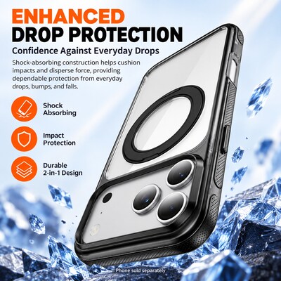 SaharaCase Clear Phone Case for iPhone 18 Pro, Shock Absorbing, Built-In Stand, Clear/Black (CP01180)