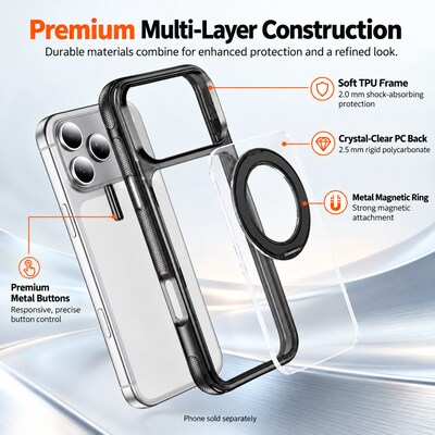 SaharaCase Clear Phone Case for iPhone 18 Pro, Shock Absorbing, Built-In Stand, Clear/Black (CP01180)