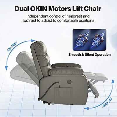 FlexiSpot XL6F Faux Leather Power Lift Recliner, Gray (XL6F-PU-DG-DP)