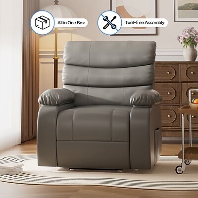 FlexiSpot XL6F Faux Leather Power Lift Recliner, Gray (XL6F-PU-DG-DP)