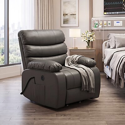 FlexiSpot XL6F Faux Leather Power Lift Recliner, Gray (XL6F-PU-DG-DP)