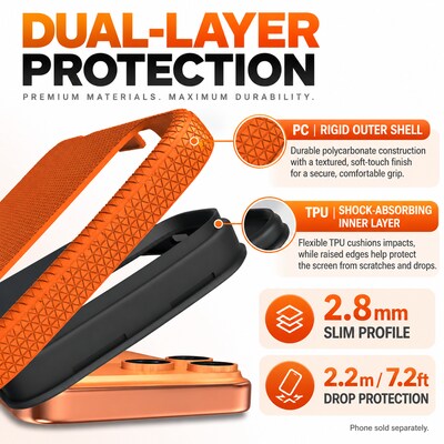 SaharaCase Armor Series Phone Case for iPhone 18 Pro, Shock Absorbing, Orange (CP01177)