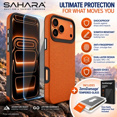 SaharaCase Armor Series Phone Case for iPhone 18 Pro, Shock Absorbing, Orange (CP01177)