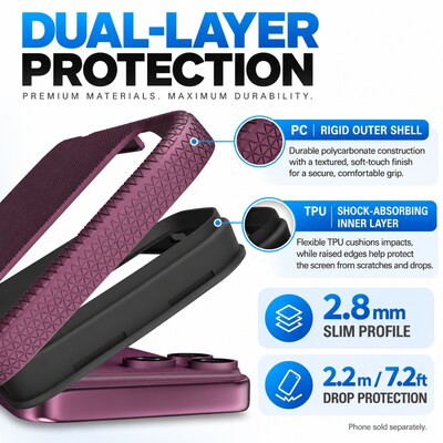 SaharaCase Armor Series Phone Case for iPhone 18 Pro, Shock Absorbing, Dark Cherry (CP01175)