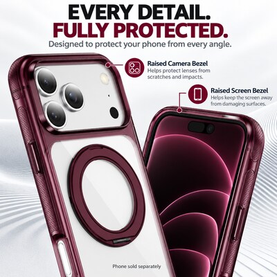 SaharaCase Clear Phone Case for iPhone 18 Pro Max, Shock Absorbing, Built-In Stand, Clear/Dark Cherry (CP01202)