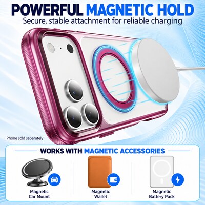 SaharaCase Clear Phone Case for iPhone 18 Pro Max, Shock Absorbing, Built-In Stand, Clear/Dark Cherry (CP01202)