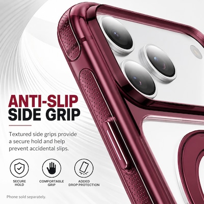 SaharaCase Clear Phone Case for iPhone 18 Pro Max, Shock Absorbing, Built-In Stand, Clear/Dark Cherry (CP01202)