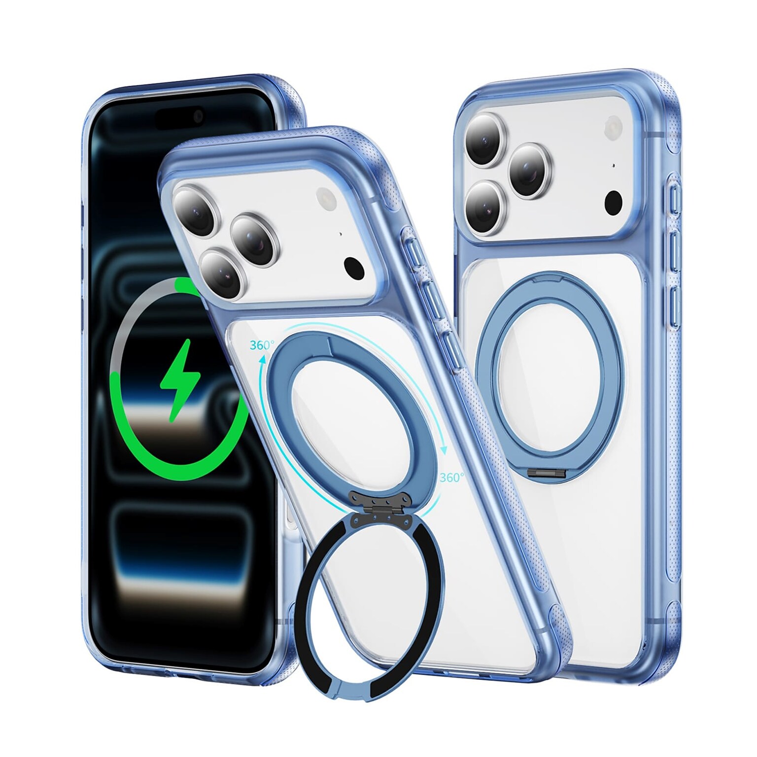 SaharaCase Clear Phone Case for iPhone 18 Pro Max, Shock Absorbing, Built-In Stand, Clear/Light Blue (CP01201)