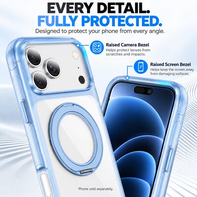 SaharaCase Clear Phone Case for iPhone 18 Pro Max, Shock Absorbing, Built-In Stand, Clear/Light Blue (CP01201)