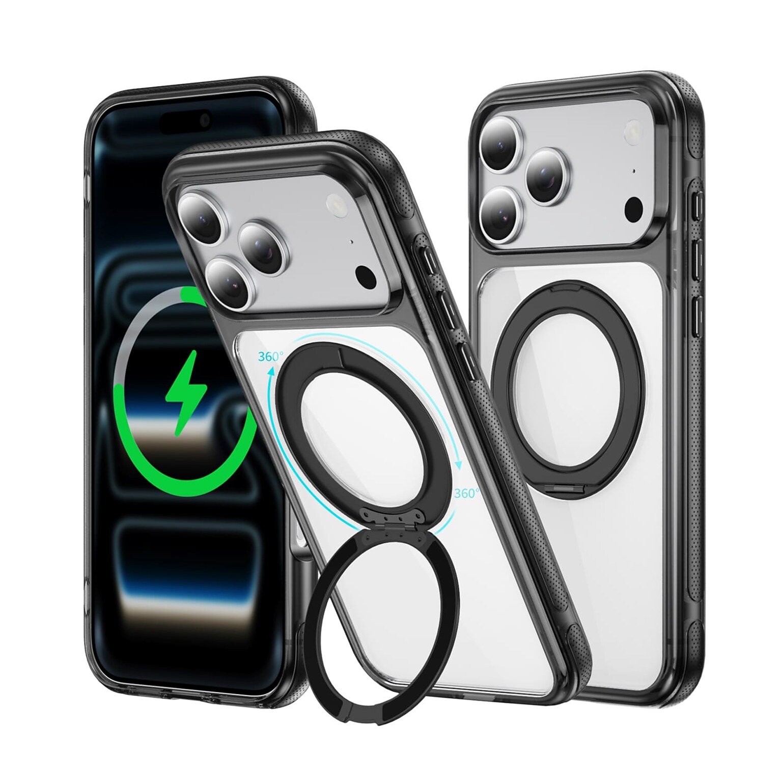 SaharaCase Clear Phone Case for iPhone 18 Pro Max, Shock Absorbing, Built-In Stand, Clear/Black (CP01200)