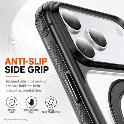 SaharaCase Clear Phone Case for iPhone 18 Pro Max, Shock Absorbing, Built-In Stand, Clear/Black (CP01200)