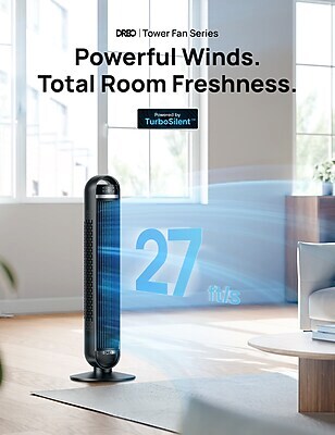 DREO Nomad DC Oscillating Tower Fan, 8-Speed, Black (DWTF14)