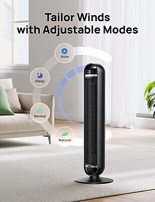 DREO Nomad DC Oscillating Tower Fan, 8-Speed, Black (DWTF14)