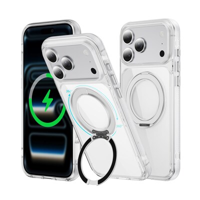 SaharaCase Clear Phone Case for iPhone 18 Pro, Shock Absorbing, Built-In Stand, Clear/White (CP01183)