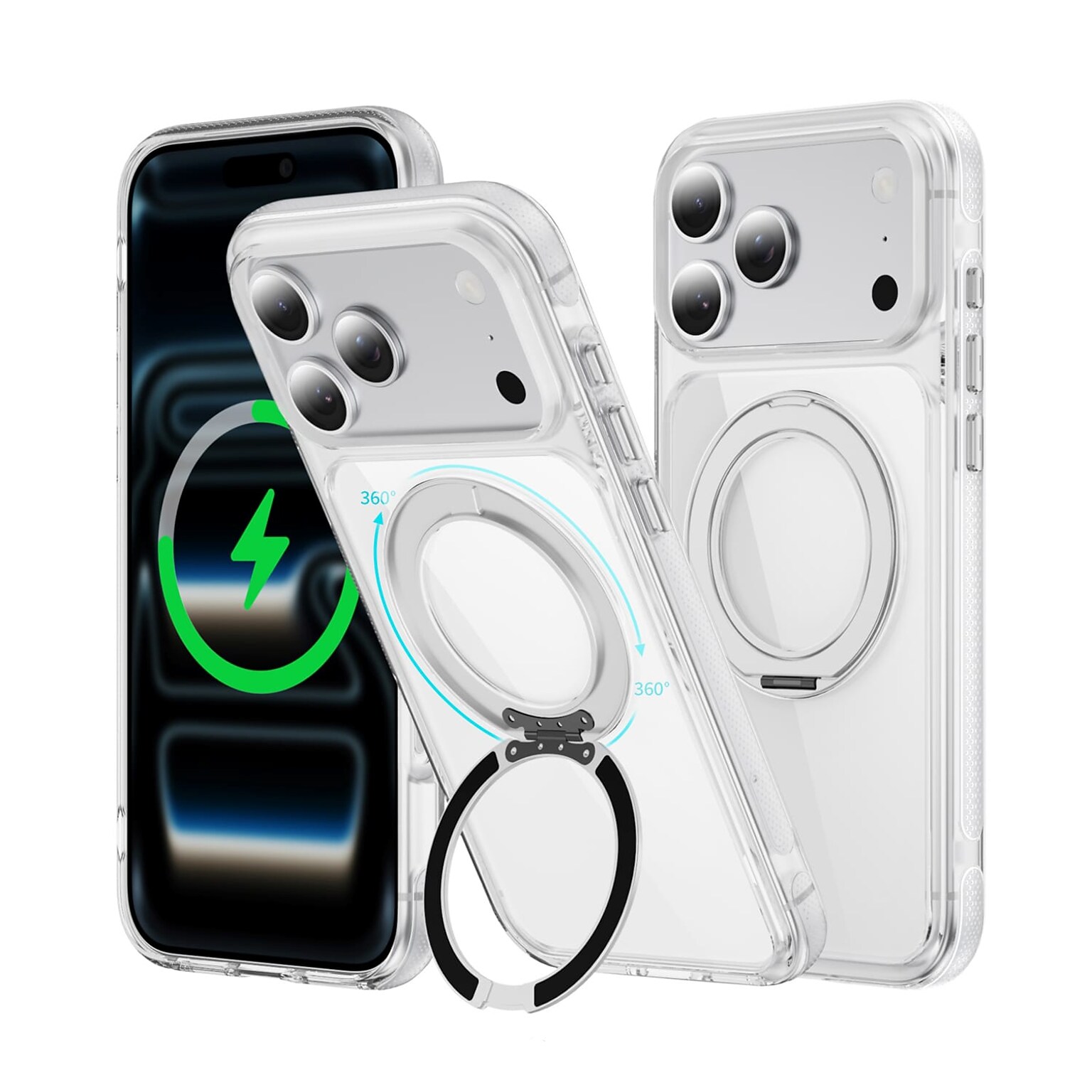 SaharaCase Clear Phone Case for iPhone 18 Pro, Shock Absorbing, Built-In Stand, Clear/White (CP01183)