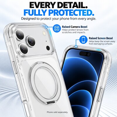 SaharaCase Clear Phone Case for iPhone 18 Pro, Shock Absorbing, Built-In Stand, Clear/White (CP01183)
