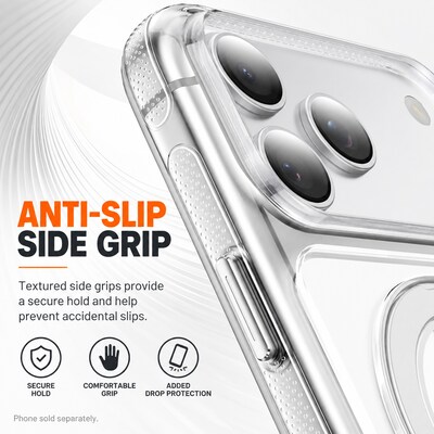 SaharaCase Clear Phone Case for iPhone 18 Pro, Shock Absorbing, Built-In Stand, Clear/White (CP01183)