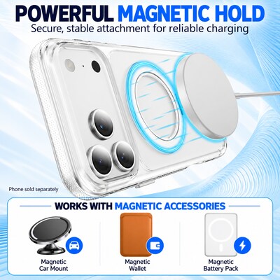SaharaCase Clear Phone Case for iPhone 18 Pro, Shock Absorbing, Built-In Stand, Clear/White (CP01183)