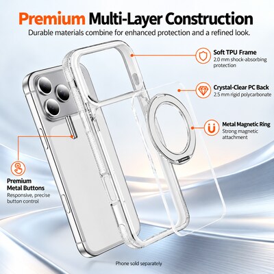 SaharaCase Clear Phone Case for iPhone 18 Pro, Shock Absorbing, Built-In Stand, Clear/White (CP01183)