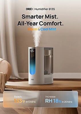 DREO Steam Cool and Warm Mist Tabletop Humidifier, 1.59-Gallon, White (DRHHM013S)