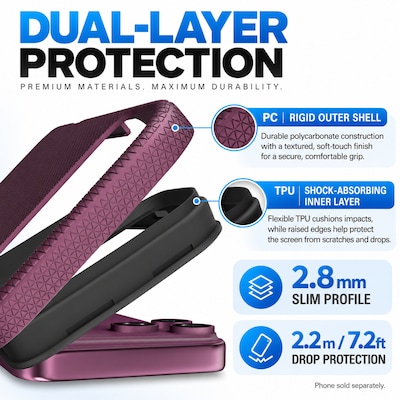 SaharaCase Armor Series Phone Case for iPhone 18 Pro Max, Shock Absorbing, Dark Cherry (CP01195)