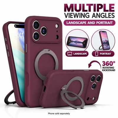 SaharaCase Silicone Phone Case for iPhone 18 Pro, 360-Degree Kickstand, Wireless Charging, Dark Cherry (CP01169)