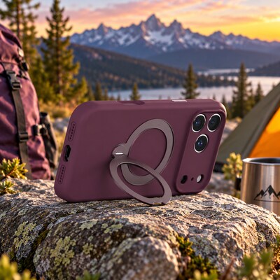 SaharaCase Silicone Phone Case for iPhone 18 Pro, 360-Degree Kickstand, Wireless Charging, Dark Cherry (CP01169)