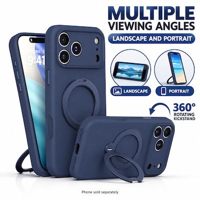 SaharaCase Silicone Phone Case for iPhone 18 Pro, 360-Degree Kickstand, Wireless Charging, Dark Blue (CP01167)