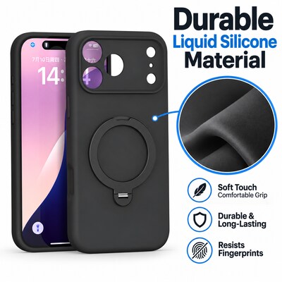 SaharaCase Silicone Phone Case for iPhone 18 Pro, 360-Degree Kickstand, Wireless Charging, Black (CP01166)