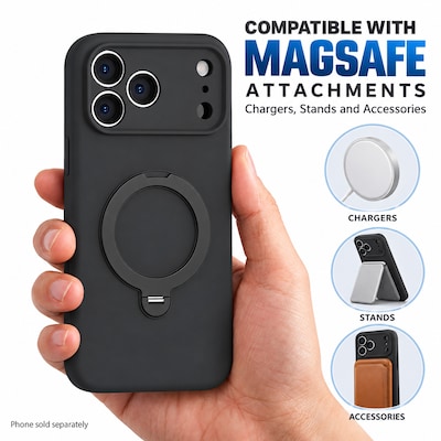 SaharaCase Silicone Phone Case for iPhone 18 Pro, 360-Degree Kickstand, Wireless Charging, Black (CP01166)