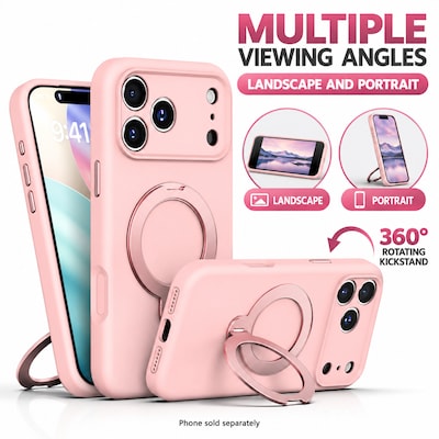 SaharaCase Silicone Phone Case for iPhone 18 Pro, 360-Degree Kickstand, Wireless Charging, Dark Pink (CP01170)