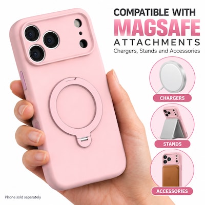 SaharaCase Silicone Phone Case for iPhone 18 Pro, 360-Degree Kickstand, Wireless Charging, Dark Pink (CP01170)
