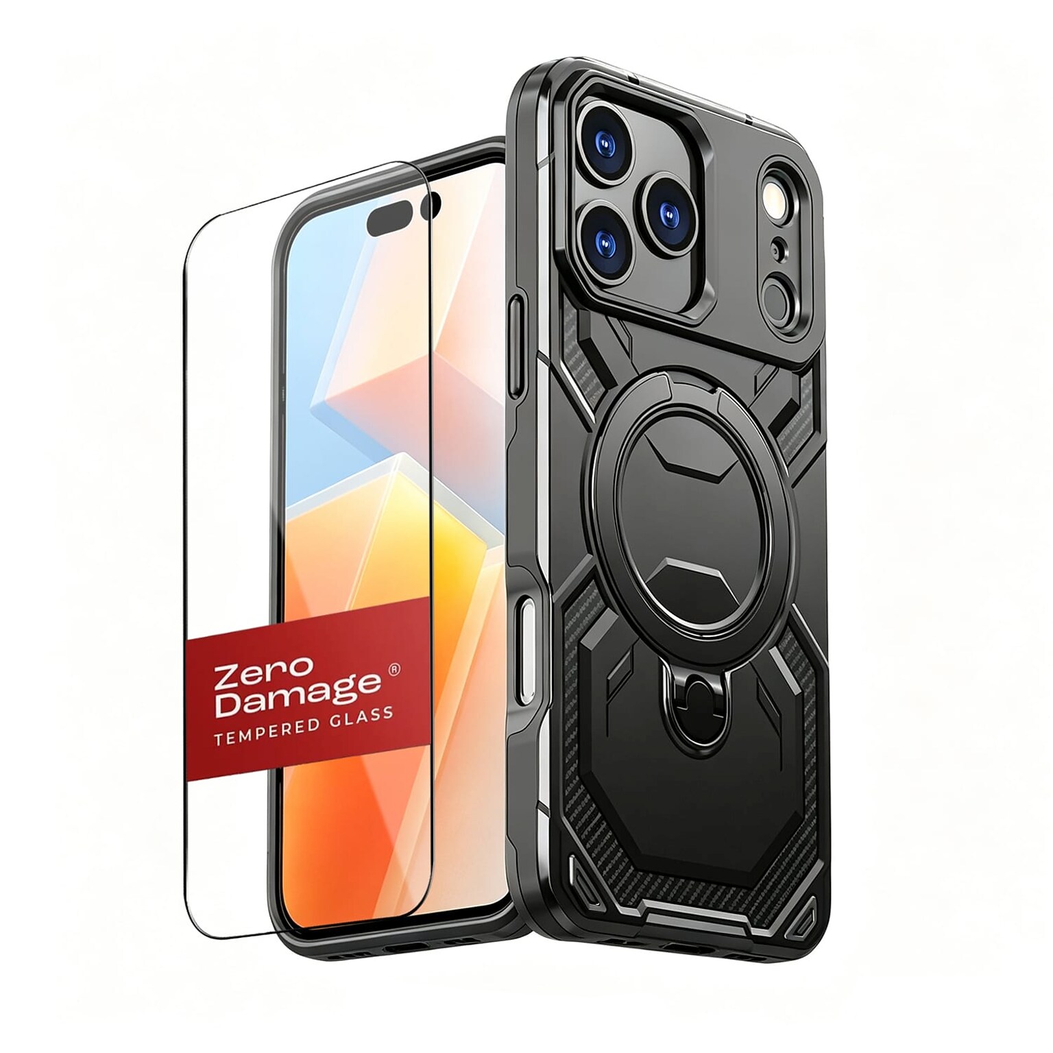 SaharaCase Raider Series Phone Case and Screen Protector for iPhone 18 Pro, Shock Absorbing, Black (CP01179)