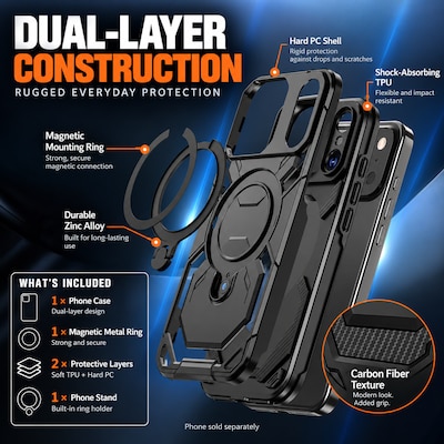 SaharaCase Raider Series Phone Case and Screen Protector for iPhone 18 Pro, Shock Absorbing, Black (CP01179)