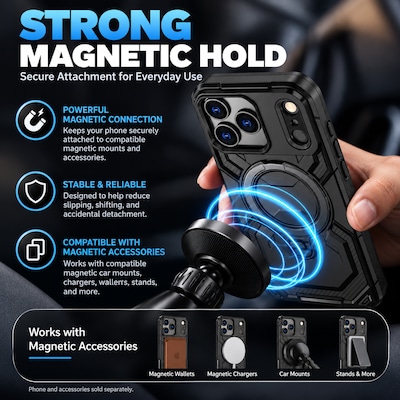 SaharaCase Raider Series Phone Case and Screen Protector for iPhone 18 Pro, Shock Absorbing, Black (CP01179)