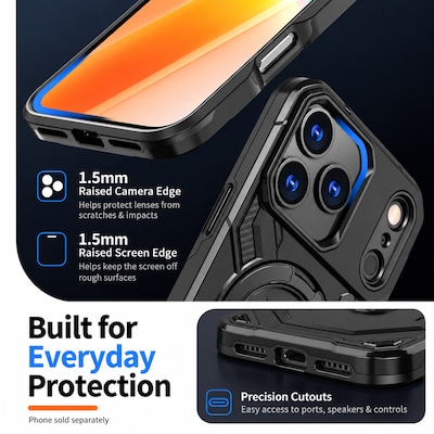 SaharaCase Raider Series Phone Case and Screen Protector for iPhone 18 Pro, Shock Absorbing, Black (CP01179)