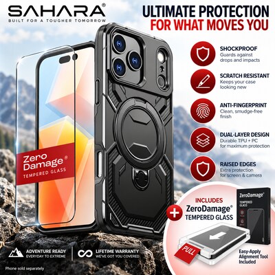 SaharaCase Raider Series Phone Case and Screen Protector for iPhone 18 Pro Max, Shock Absorbing, Black (CP01199)