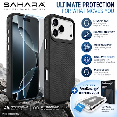 SaharaCase Armor Series Phone Case for iPhone 18 Pro, Shock Absorbing, Black (CP01173)
