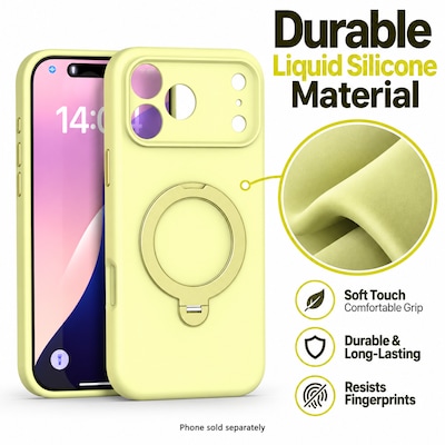 SaharaCase Silicone Phone Case for iPhone 18 Pro, 360-Degree Kickstand, Wireless Charging, Yellow (CP01171)