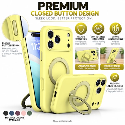 SaharaCase Silicone Phone Case for iPhone 18 Pro, 360-Degree Kickstand, Wireless Charging, Yellow (CP01171)