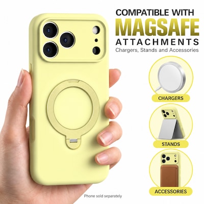 SaharaCase Silicone Phone Case for iPhone 18 Pro, 360-Degree Kickstand, Wireless Charging, Yellow (CP01171)