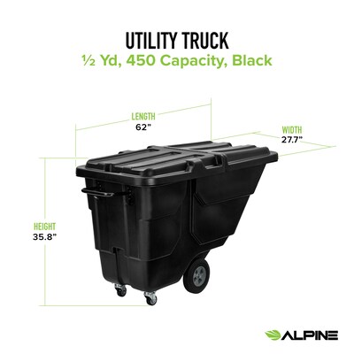 Alpine Industries Tilt Truck with Lid, 1/2 Cubic Yard, Black (500-12450HL-NRFBLK)