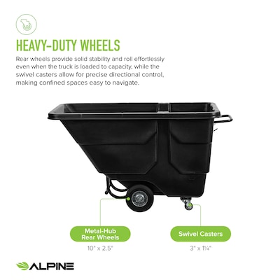 Alpine Industries Tilt Truck with Lid, 1/2 Cubic Yard, Black (500-12850HL-NR-BLK)
