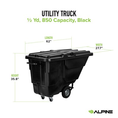 Alpine Industries Tilt Truck with Lid, 1/2 Cubic Yard, Black (500-12850HL-NR-BLK)