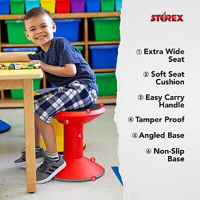 Storex Plastic Kids Wiggle Stool, Red (STX00302U01C)